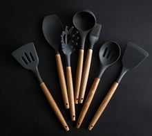 Load image into Gallery viewer, Silicone Cooking Tools with Heat Resistant Wooden Handle
