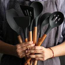 Load image into Gallery viewer, Silicone Cooking Tools with Heat Resistant Wooden Handle
