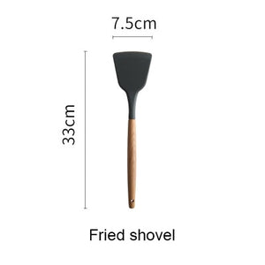 Silicone Cooking Tools with Heat Resistant Wooden Handle