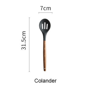 Silicone Cooking Tools with Heat Resistant Wooden Handle