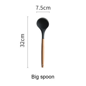 Silicone Cooking Tools with Heat Resistant Wooden Handle